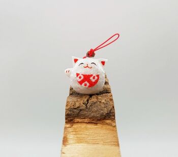 Lucky ring cat bell and Daruma in Japanese fabric - Daruma 6