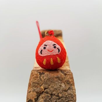 Lucky ring cat bell and Daruma in Japanese fabric - Daruma 2