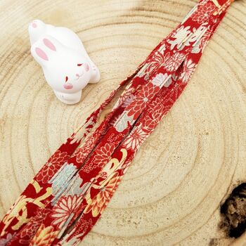 Pair of colorful laces in Japanese Chirimen Red fabric 2