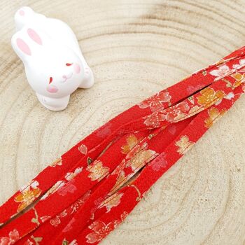 Pair of colorful laces in Japanese Chirimen Red fabric 5