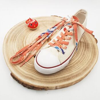 Pair of colorful laces in Japanese Chirimen Red fabric 6