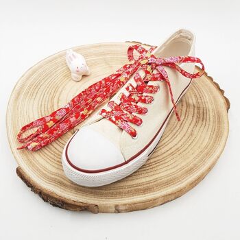 Pair of colorful laces in Japanese Chirimen Red fabric 7
