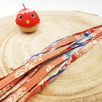Pair of colorful laces in Japanese Chirimen Red fabric 8