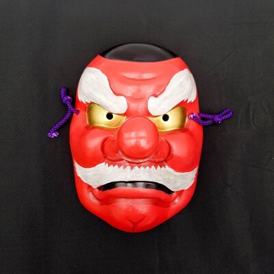 Máscara de teatro Noh decorativa Tengu con la firma del artista, hecha en Japón