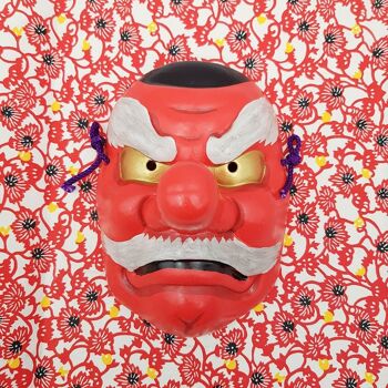 Masque de Théâtre nô Décoratif Tengu avec signature de l'artiste, réalisé au Japon 3