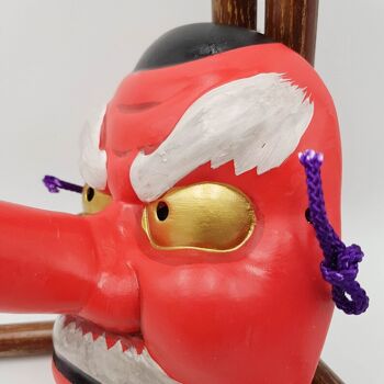 Masque de Théâtre nô Décoratif Tengu avec signature de l'artiste, réalisé au Japon 7