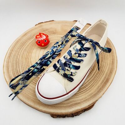 Pair of colorful laces in Japanese Chirimen Blue fabric