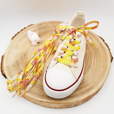 Pair of colorful laces in Japanese Chirimen Yellow fabric