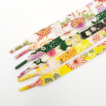 Pair of colorful laces in Japanese Chirimen Yellow fabric 4