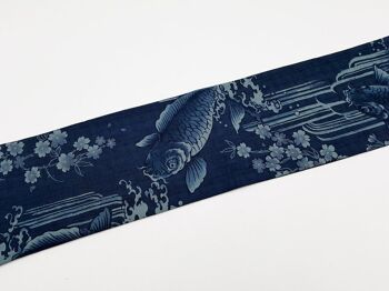 Ceinture japonaise en coton réversible motifs Koi Bleu 6