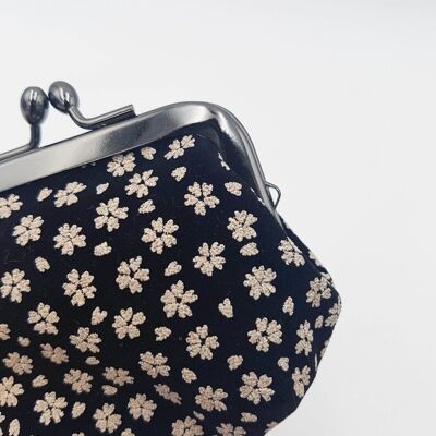 Gamaguchi Black and White wallets with abstract floral geometric prints, made in Japan