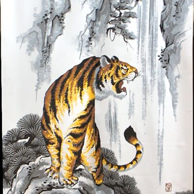 Noren Cortinas de puerta japonesas Patrón de tigre y cascada, Tapiz japonés Cortina de ventana