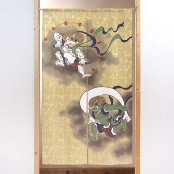 Noren rideaux de porte japonais motif Divinités Fujin et Raijin, japon tapisserie rideau de fenêtre 1