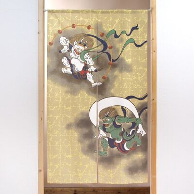 Noren rideaux de porte japonais motif Divinités Fujin et Raijin, japon tapisserie rideau de fenêtre