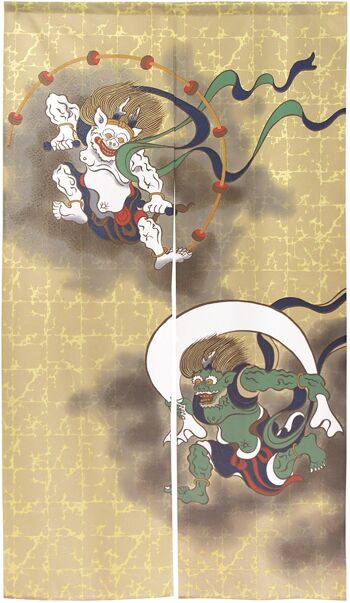 Noren rideaux de porte japonais motif Divinités Fujin et Raijin, japon tapisserie rideau de fenêtre 8