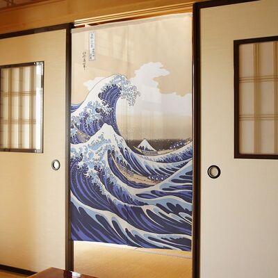 COS2047 Noren Cortinas de puerta Patrón de onda japonés Hokusai Tapiz Cortina de ventana