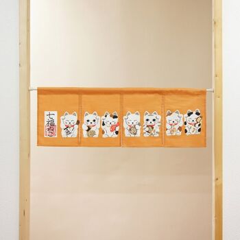 COS3011 Noren rideaux de porte japonais Orange motif Maneki-neko, japon tapisserie rideau de fenêtre 3