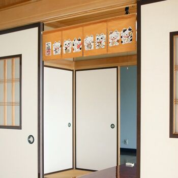 COS3011 Noren rideaux de porte japonais Orange motif Maneki-neko, japon tapisserie rideau de fenêtre 7