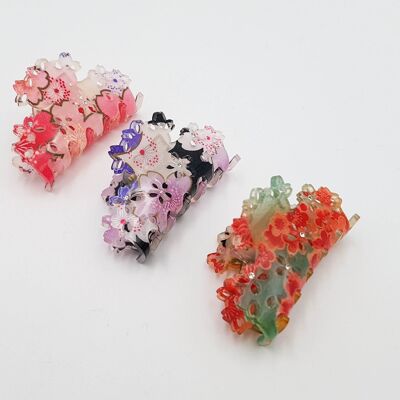 Small Japanese hair alligator clip with chirimen fabric and resin