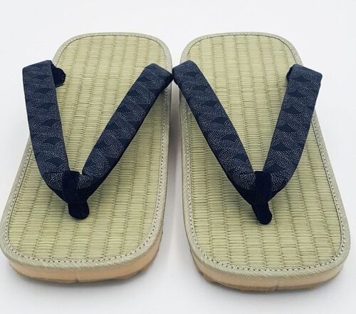 Zori man traditional sandals in straw, velvet and cotton, Japanese shoes with soles, kimono ornament geta - Motif Asanoha - Taille 30