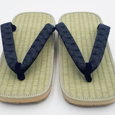 Zori man traditional sandals in straw, velvet and cotton, Japanese shoes with soles, kimono ornament geta - Motif Asanoha - Size 30