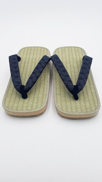 Zori man traditional sandals in straw, velvet and cotton, Japanese shoes with soles, kimono ornament geta - Motif Asanoha - Taille 30 5
