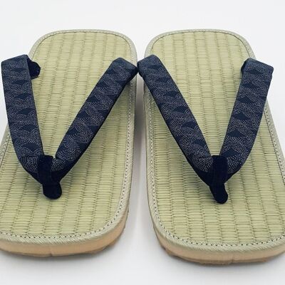 Zori man traditional sandals in straw, velvet and cotton, Japanese shoes with soles, kimono ornament geta - Motif Rayures - Taille 28cm