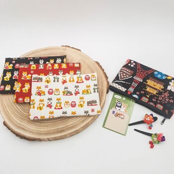 Pochette en tissu coton japonais motifs Shiba Daruma et Japon  à fermeture éclair 2