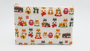 Pochette en tissu coton japonais motifs Shiba Daruma et Japon  à fermeture éclair 5