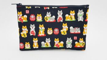 Pochette en tissu coton japonais motifs Shiba Daruma et Japon  à fermeture éclair 7