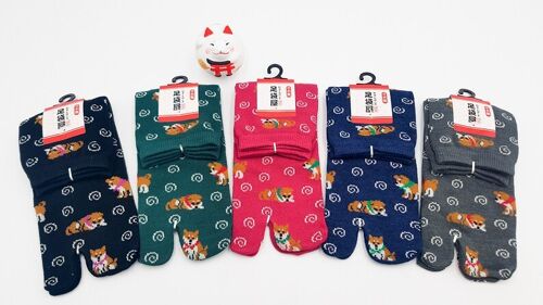 Chaussettes Japonaises Tabi en Coton et Motif Shiba Inu & Uzumaki Made in Japan Taille Fr 34 - 40