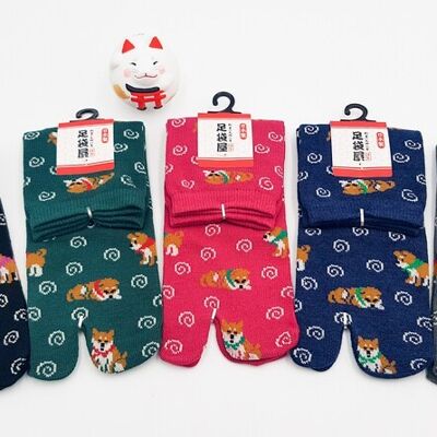 Calcetines Tabi Japoneses en Algodón y Estampado Shiba Inu & Uzumaki Hecho en Japón Talla Fr 34 - 40