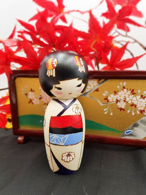 Poupée Kokeshi de collection Kiku-hime en bois, figurine fait main au Japon