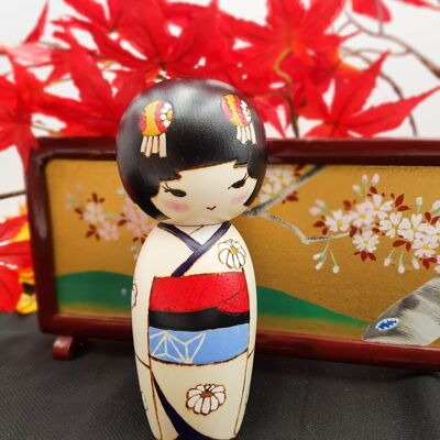 Bambola Kokeshi in legno Kiku-hime da collezione, statuetta fatta a mano in Giappone