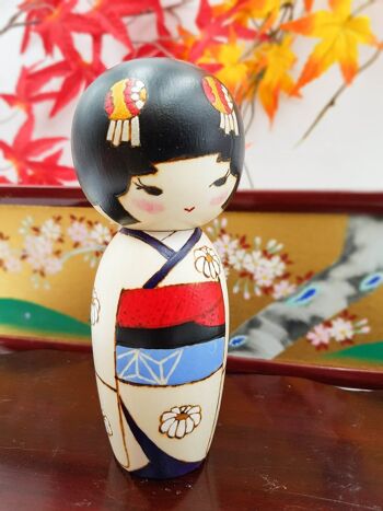 Poupée Kokeshi de collection Kiku-hime en bois, figurine fait main au Japon 5