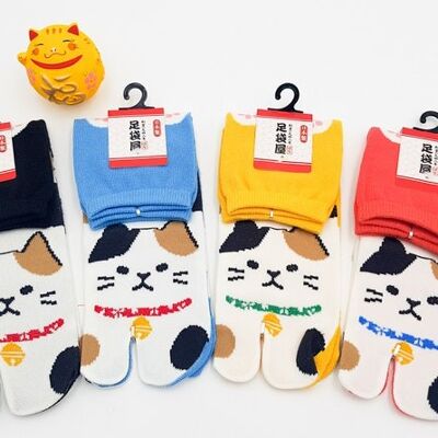 Japanische Tabi-Socken aus Baumwolle und Neko Grumpy Cat-Muster Hergestellt in Japan Größe Fr 34 - 40
