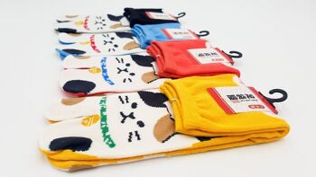 Chaussettes Japonaises Tabi en Coton et Motif Neko Chat Grognon Made in Japan Taille Fr 34 - 40 3