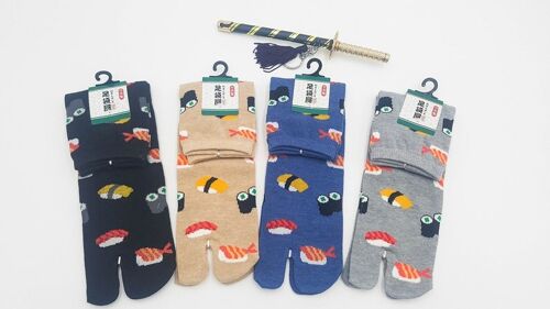 Chaussettes japonaises Tabi Coton Sushi Pattern fabriquées au Japon Taille Fr 40 - 45
