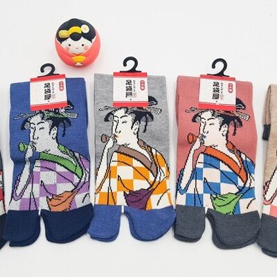 Japanese Tabi Socks in Cotton and Japanese Woman Pattern Made in Japan Size Fr 34 - 40