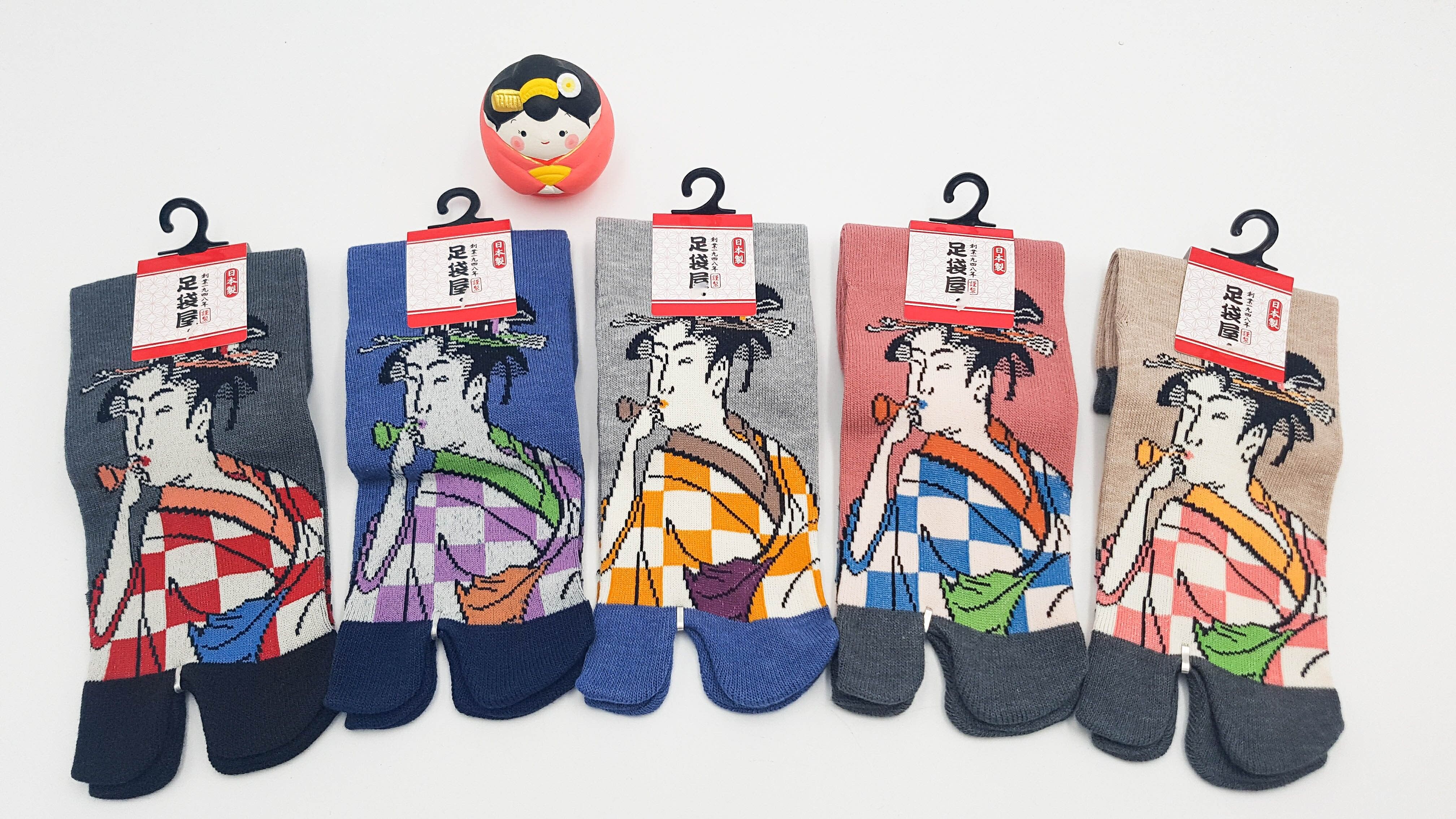 Calzini Tabi giapponesi in cotone e motivo donna giapponese Made in Japan Taglia Fr 34 - 40