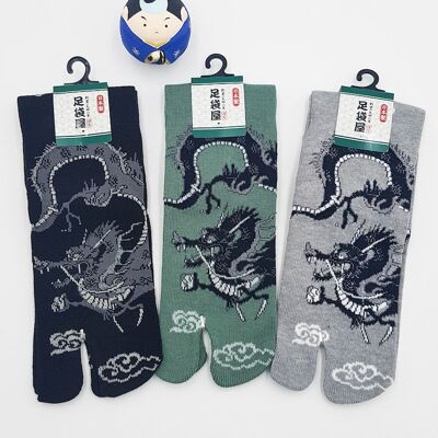 Japanese Tabi Socks in Cotton and Dragon Pattern Made in Japan Size Fr 40 - 45