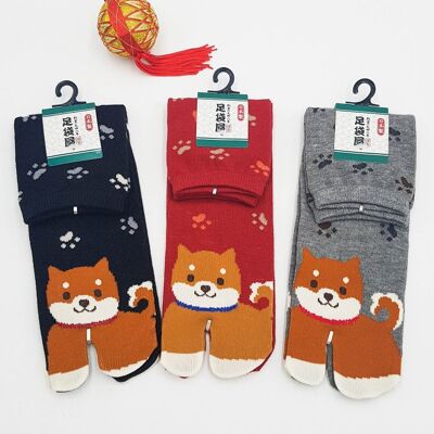 Calcetines Tabi Japoneses en Algodón y Estampado Shiba Inu Hecho en Japón Talla Fr 40 - 45