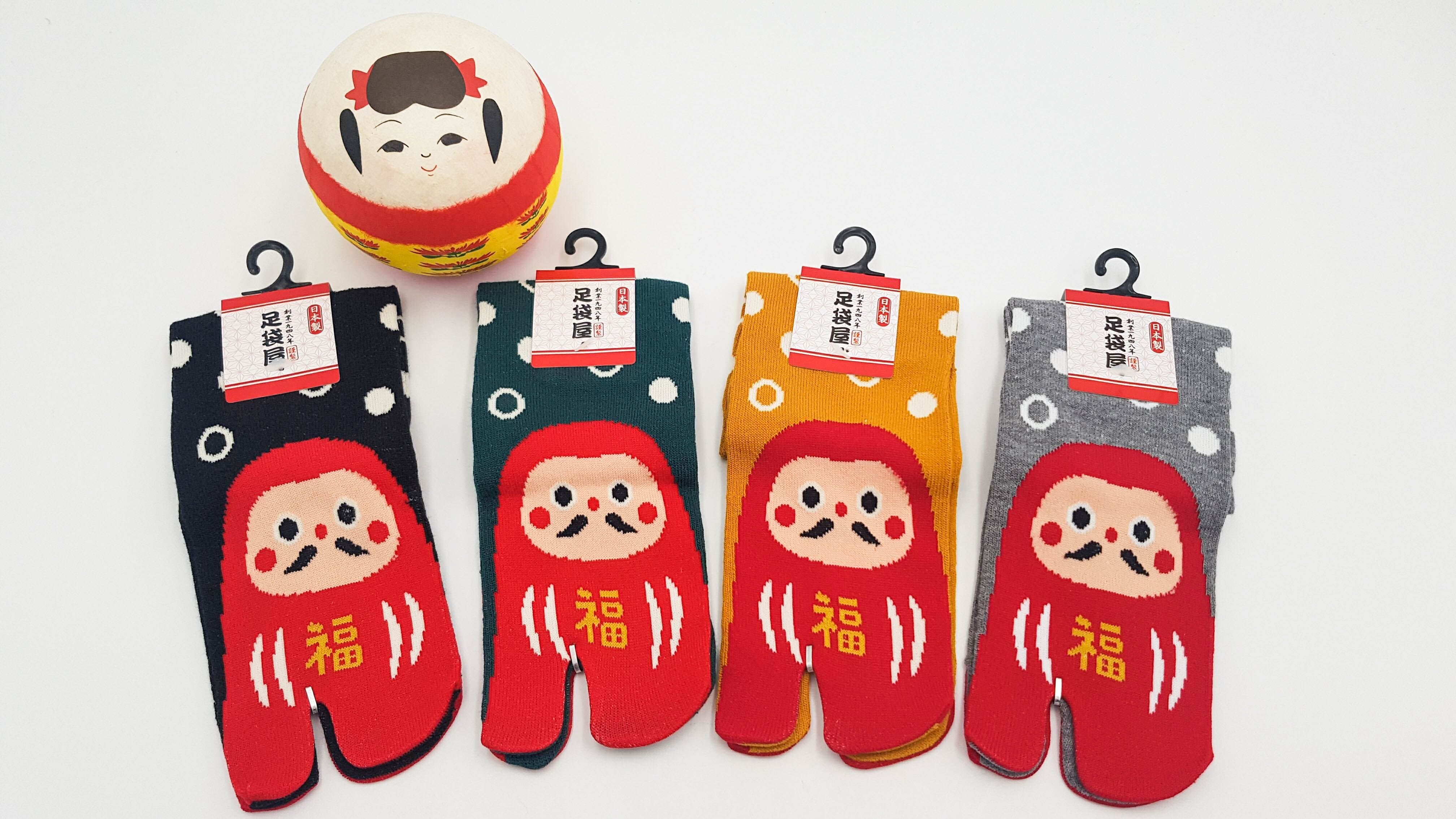 Calzini Tabi giapponesi in cotone e motivo Daruma realizzati in Giappone Taglia Fr 34 - 40