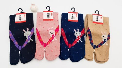 Chaussettes Japonaises Tabi en Coton et Motif Geta & Lapin Usagi Made in Japan Taille Fr 34 - 40