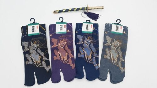 Chaussettes Japonaises Tabi en Coton et Motif Dieu du Tonnerre Raijin Made in Japan Taille Fr 40 - 45