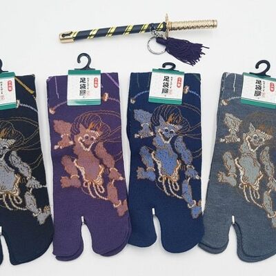 Japanese Tabi Socks in Cotton and God of Thunder Raijin Pattern Made in Japan Size Fr 40 - 45