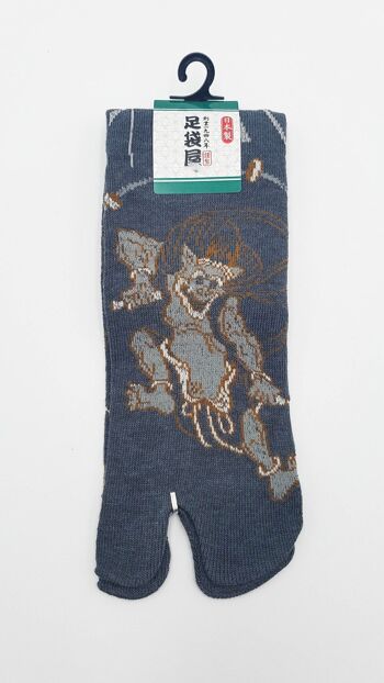 Chaussettes Japonaises Tabi en Coton et Motif Dieu du Tonnerre Raijin Made in Japan Taille Fr 40 - 45 3