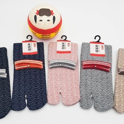 Calcetines Tabi Japoneses en Algodón y Estampado de Ondas Hecho en Japón Talla Fr 34 - 40