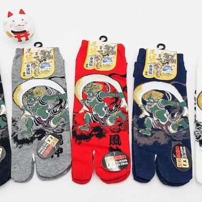 Chaussettes Japonaises Tabi courtes en coton motif Divinités Fujin Taille Fr 40 - 45, socquette kutsushita geta accessoire kimono