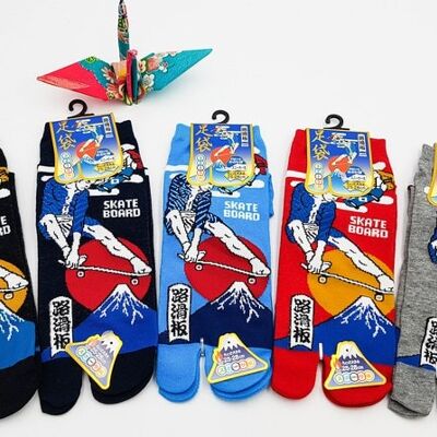 Japanische Tabi-Socken aus Baumwolle und Skateboard-Muster Größe Fr 40–45, Socke Kutsushita Geta Kimono-Accessoire